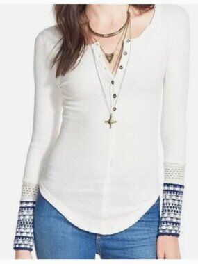 Free People Newbie Ski Lodge Crochet Cuff Knit Thermal Henley XS